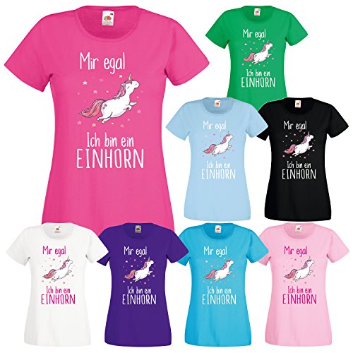 EINHORN-Damen-Mdchen-T-Shirt-Mir-egal-ich-hab-ein-Unicorn-Spruch-Fun-Ladyfit-0 